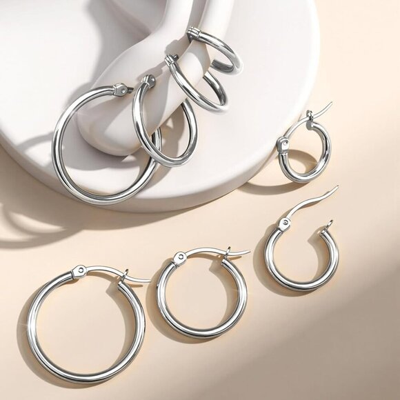 4 Pairs of Stainless Steel Hoop Earrings Set for Women - 10MM to 20MM Sizes - Picture 7 of 8